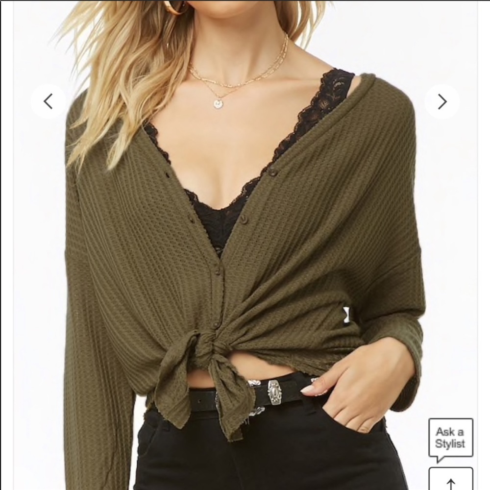 Forever 21 Waffle Knit Button up Top
